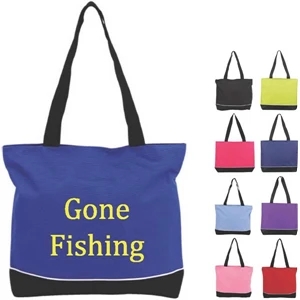 Zipper Shoulder Tote Bag With Web Shoulder Straps. Large Imprint Area On Both Sides