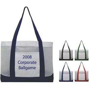 California - Two Tone Mesh Tote Open Compartment Front Open Pocket. 22" Handle