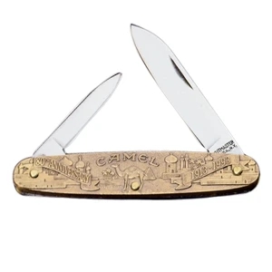 3" Custom Sculptured Brass Equal End Metal Pocket Knife. Made In Usa. Union Made