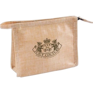 Natural Jute Amenity Bag With Zipper Closure And Coated With Water Resistant Tpu