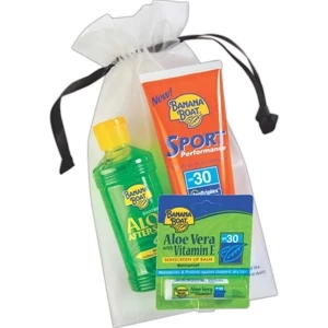 Tall Frosted Biodegradable Eva Drawstring Bag With Skin Care Lotion And Lip Balm
