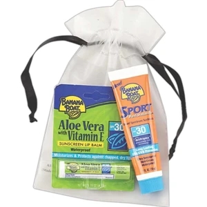 Kit With 1 Oz. Sunblock And Aloe Vera Sunscreen Lip Balm In A Frosted Eva Bag