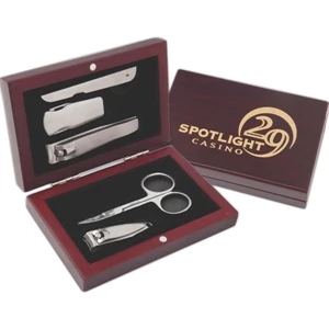 Ceo - Five Piece Executive Manicure Set In A Rich Deep Walnut Wooden Case