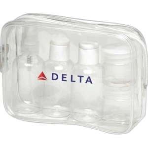 Clear Pvc Bag With 2-2.8 Oz. Squeeze Bottles, 1-2.8 Oz. Spray Top Bottle And 2 Jars
