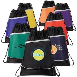 Activity Drawstring Backpack With Zippered Front Pocket And Earphone Outlet