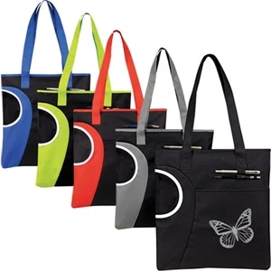 Zippered Square Highlight Tote With Large Main Compartment, 600 Denier Polyester
