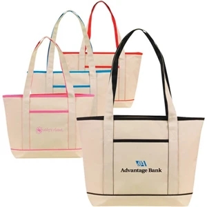 Contrast Natural Boat Tote With Contrast Color Trims, 600 Denier Polyester