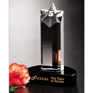 Teamwork Gallery Prominence - Award Made From Optical Crystal On A Black Glass Base, 3 1/2"w X 5 1/2"h X 2"d