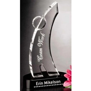 Teamwork Gallery Teamwork - Award Made From Optical Crystal On A Black Glass Base, 3 3/4"w X 6 1/2"h X 2"d