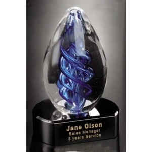 Blue Swirl Art Glass Gallery - Blue Swirl Design Award Made Of Art Glass With Black Glass, 3 1/2" X 5"