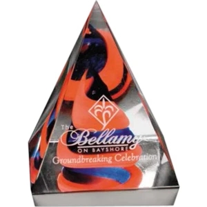Swirl Pyramid Art Glass Gallery - Art Glass Award With A Red And Blue Swirl Design, 3" X 4" X 3"