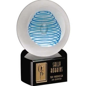 Blue Inspiration Art Glass Gallery - Clear Glass Ball With Blue In Center On A Black Base Award