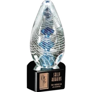 Synergy Art Glass Gallery - Art Glass Award On Black Glass Base, 3 1/2" X 7"