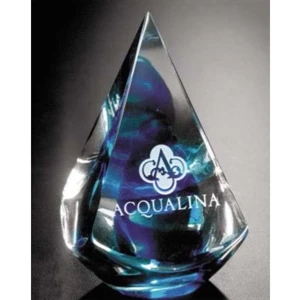 Quatro Pyramid Art Glass Gallery - Blue Pyramid Shape Art Glass Award, 2 3/4" X 4" X 2 3/4"