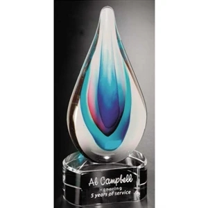 Elegance Art Glass Gallery - Clear Glass Drop Award With Light Hues Award, 4" X 9"