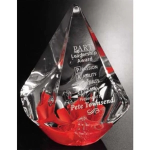 Quatro Pyramid Art Glass Gallery - Red Pyramid Shaped Art Glass Award, 3" X 5 1/2" X 3"