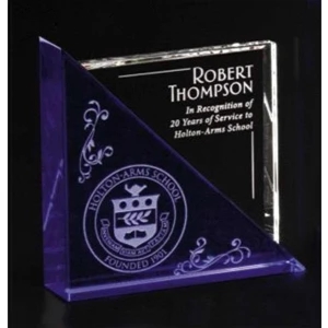 Indigo Gallery Acclaim - 5" X 5" X 1 1/4" - Blue Glass Award Combined With Stunning Optical Crystal