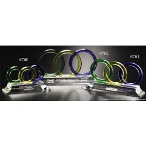 Indigo Gallery Trident - 7 1/2" X 4" X 2 1/2" - Green, Blue, And Yellow Crystal Rings Award
