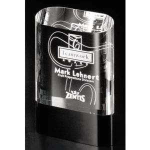 Sable Gallery Cosmo - 5" X 7" X 1 1/2" - Oval Award Made Of Black Glass With Optical Crystal