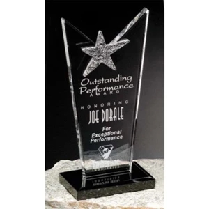 Sable Gallery Mirage (r) - 4" X 8 1/2" X 2 1/2" - Black Glass With Optical Crystal Award
