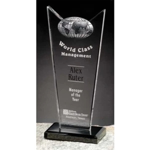Sable Gallery Mirage (r) - 4" X 9 1/2" X 2 1/2" - Black Glass With Optical Crystal Award