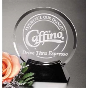 Sable Gallery Cavalcade - 5" X 5 1/2" X 1 1/2" - Circle Award Made Of Black Glass With Optical Crystal