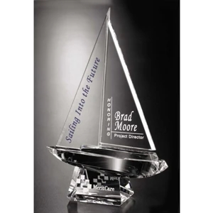 Spinnaker Pristine Gallery - Optical Crystal Award In The Shape Of A Sailboat