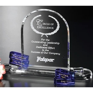 Wingate Goal Setter - Blue/optical Crystal Arch Shaped Award, 9 1/2"w X 7"h X 1 3/4"d