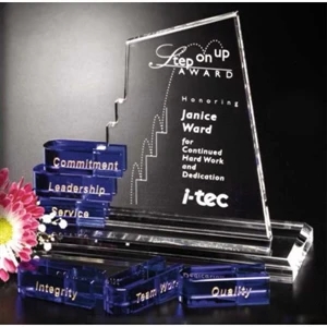 San Marcos Goal Setter - Blue Optical Crystal Peak Award, 7 1/2"w X 6"h X 2 3/4"d