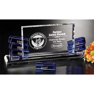 Hollister Goal Setter - Optical Crystal Rectangle Shaped Award, Blue Colored, 9 1/2"w X 4"h X 2"d