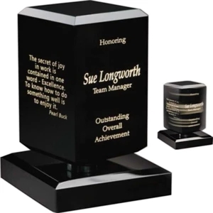 Awards In Motion (r) Gallery - Rectangle Shape Black Crystal Spinning Award On Base, 3 1/2 " X 5" X 3 1/2"