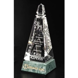 Verde Gallery Virden Peak - Peak Award Made Of Green Marble And Optical Crystal, 3 1/4" X 8 1/4" X 3 1/4"