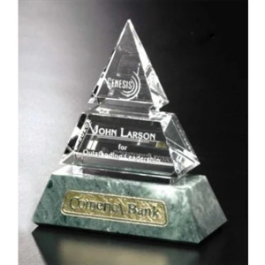 Verde Gallery Vandalia - 5" X 6" X 2 1/4" - Pyramid Shaped Award Made Of Marble And Crystal