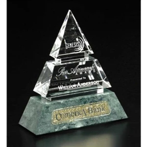 Verde Gallery Vandalia - 6" X 7" X 2 1/4" - Pyramid Shaped Award Made Of Marble And Crystal
