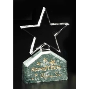 Verdant Star Verde Gallery - 3 1/2" X 6" X 1 1/4" - Star Shaped Crystal Award With Green Marble Base