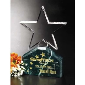 Verdant Star Verde Gallery - 4 1/4" X 7" X 1 1/4" - Star Shaped Crystal Award With Green Marble Base