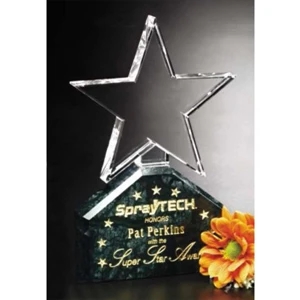 Verdant Star Verde Gallery - 4 3/4" X 8" X 1 3/4" - Star Shaped Crystal Award With Green Marble Base