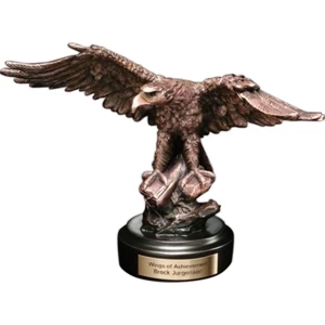 Eagle Gallery - Bronze Eagle On Rock Award With Bronze Plated Resin 4" X 1" Base. Blank