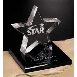 Star Gallery - Optical Crystal Star Award With Black Glass Base Of 4" X 3/8" X 4"