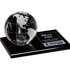 Galaxy Globe Global Gallery - Globe On Glass Base Award Made Of Black Glass With Optical Crystal
