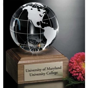 Galaxy Globe Global Gallery - Globe On Wood Base Award Made Of Optical Crystal With Walnut