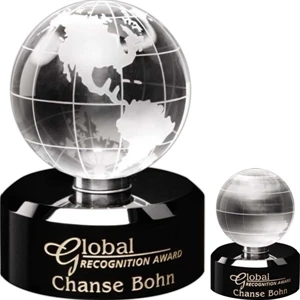 Awards In Motion (r) Global Gallery - Globe Award Made Of Black Glass With Optical Crystal