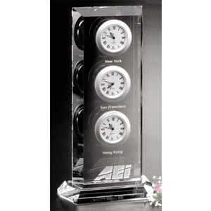 Trilogy Clock Gallery - Optical Crystal Award With Clock 4 1/2" X 9" X 2"