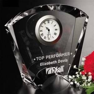Fanfare Clock Gallery - Optical Crystal Clock Award, 5 1/4" X 4 1/2" X 1 3/4"