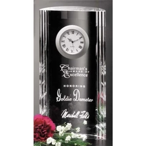 Greenwich Clock Gallery - 4 1/4" X 8" X 1 1/2" - Optical Crystal Award With Clock