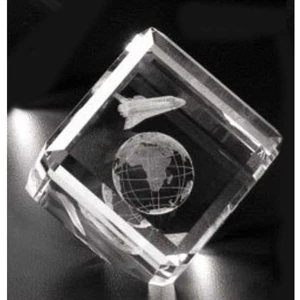 Crystal 3d Gallery - 2" X 2" X 2" - Optical Crystal Award With A Cut In The Corner