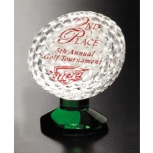Fairway - 3 1/4" X 3 1/4" - Green Optical Crystal Award Featuring Golf Ball