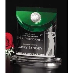 Birdie Sports Gallery - 5 3/4" X 6" X 2 1/4" - Green Optical Crystal Golf Award