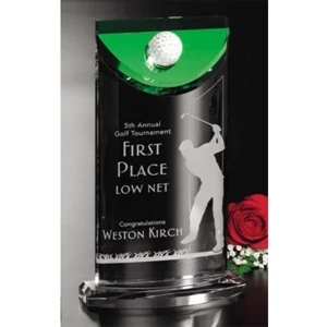 Birdie Sports Gallery - 5 3/4" X 9 1/4" X 2 1/4" - Green Optical Crystal Golf Award