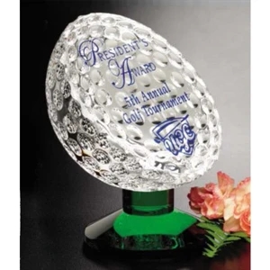 Fairway - 5 1/4" X 4 3/4" - Green Optical Crystal Award Featuring Golf Ball